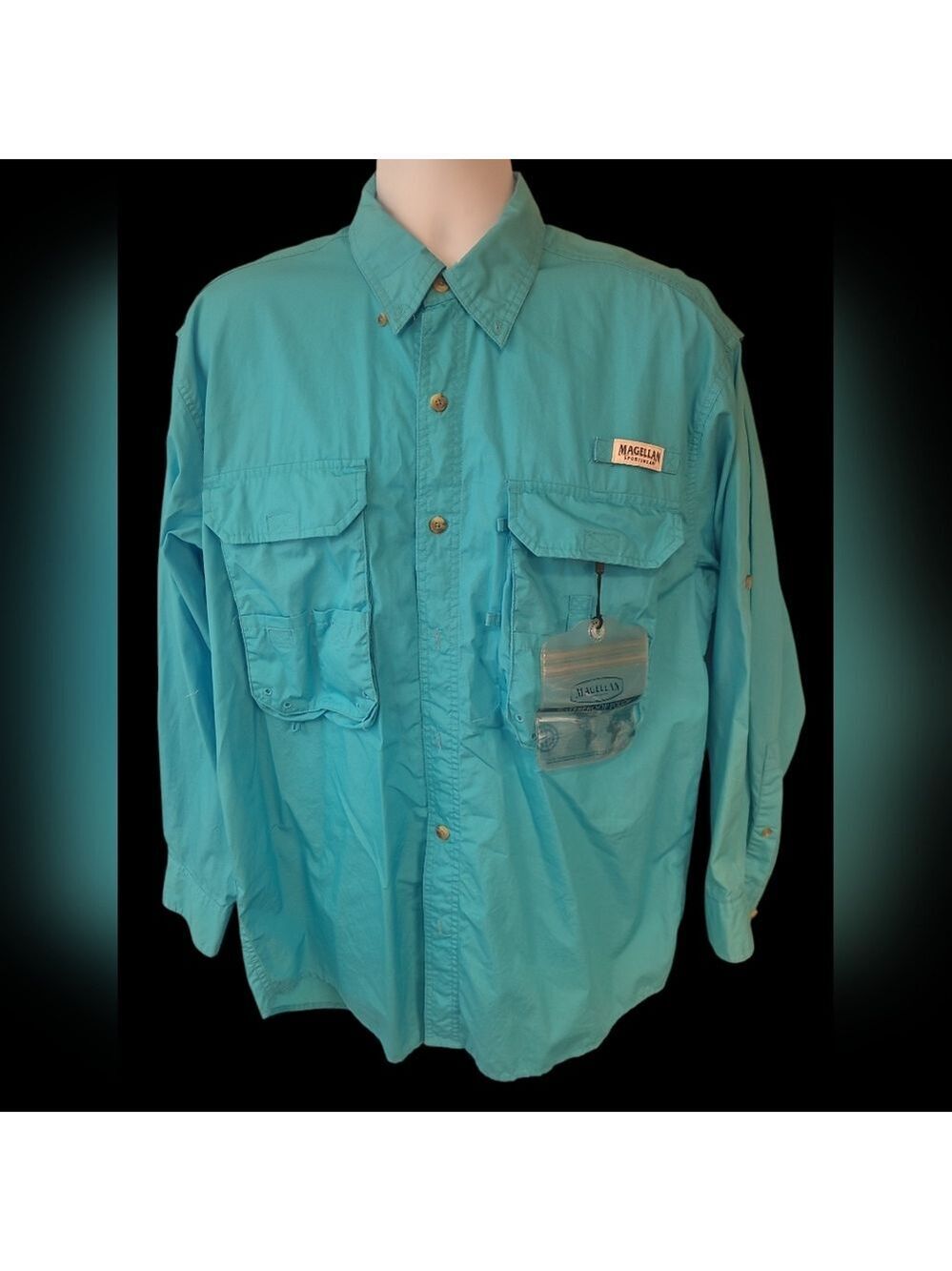 Magellan Outdoors Men's Aqua Long Sleeve Button Down Shirt Size L